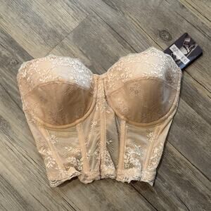 Dominique Tayler Lace Backless Strapless Bra Bustier 32DD/E Nude